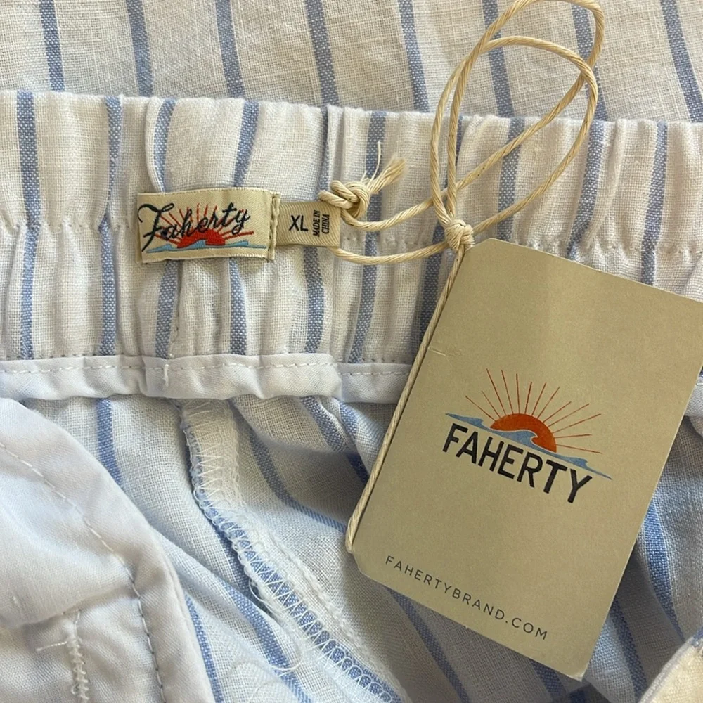 Faherty Malibu Linen Blend Pants Pier Stripe Size XL Preppy Minimalist Coastal